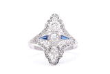 Fantastic Filigree Art Deco Diamond and Sapphire Cocktail Ring