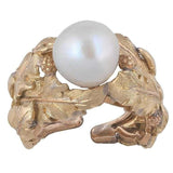 1980s Buccellati Japanese Cultured Round Pearl Yellow and Rose Gold Ring