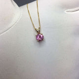NATURAL 0.90ct Unheated VIVID Pink Sapphire Pendant 18k Gold Round Diamond Cut