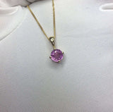 UNTREATED Pink Purple Sapphire Pendant 18k Gold GIA CERTIFIED Round Diamond Cut