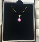 UNTREATED Pink Purple Sapphire Pendant 18k Gold GIA CERTIFIED Round Diamond Cut