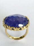 Gioielli Dalben Oval Tanzanite Engraved Gold Cocktail Ring