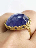 Gioielli Dalben Oval Tanzanite Engraved Gold Cocktail Ring