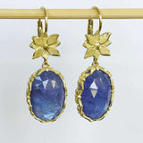 Gioielli Dalben Tanzanite Leaf Engraved Gold Dangle Earrings