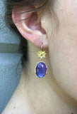 Gioielli Dalben Tanzanite Leaf Engraved Gold Dangle Earrings