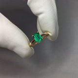 IGI CERTIFIED 1.06ct Vivid Green Colombian Emerald Solitaire Ring 14k Yellow