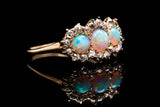 Exceptional Victorian Lightning Ridge Opal & Diamond Ring in Yellow Gold