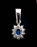 Sapphire & Diamond Halo Pendant in 14K White Gold