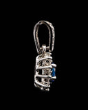 Sapphire & Diamond Halo Pendant in 14K White Gold