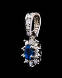 Sapphire & Diamond Halo Pendant in 14K White Gold