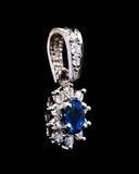 Sapphire & Diamond Halo Pendant in 14K White Gold