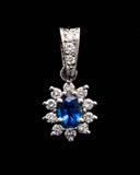 Sapphire & Diamond Halo Pendant in 14K White Gold