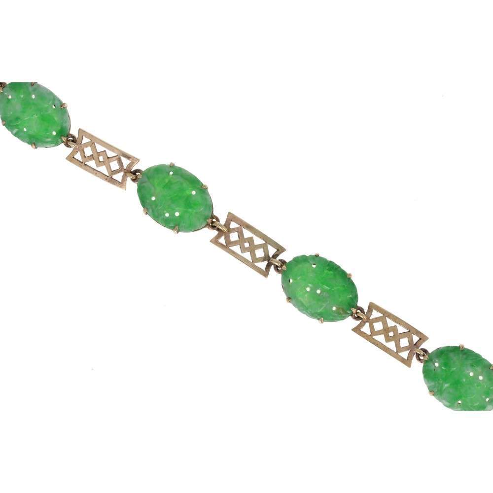 Carved Green Jade Bracelet