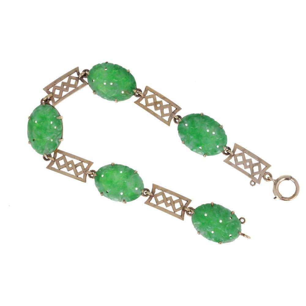 Carved Green Jade Bracelet