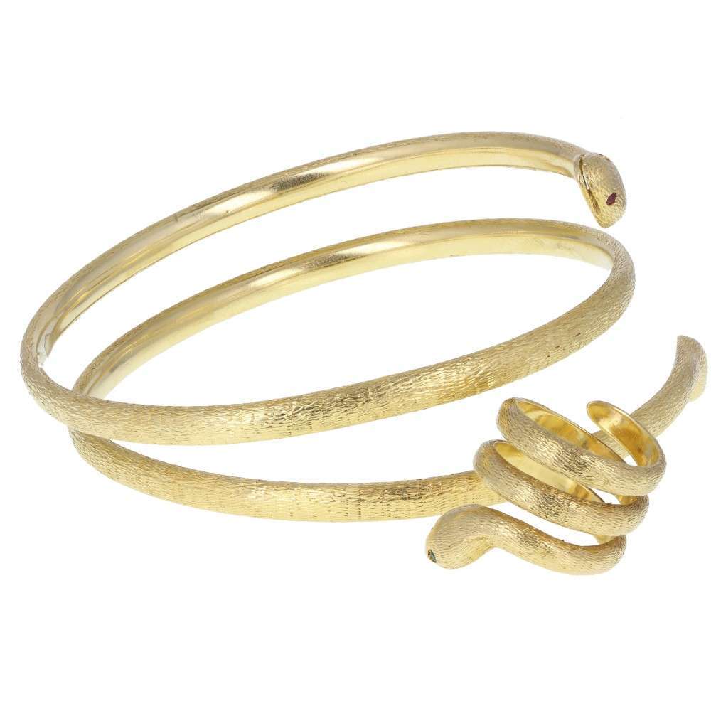 Snake Bangle and Ring Set in 18-carat Yellow Gold