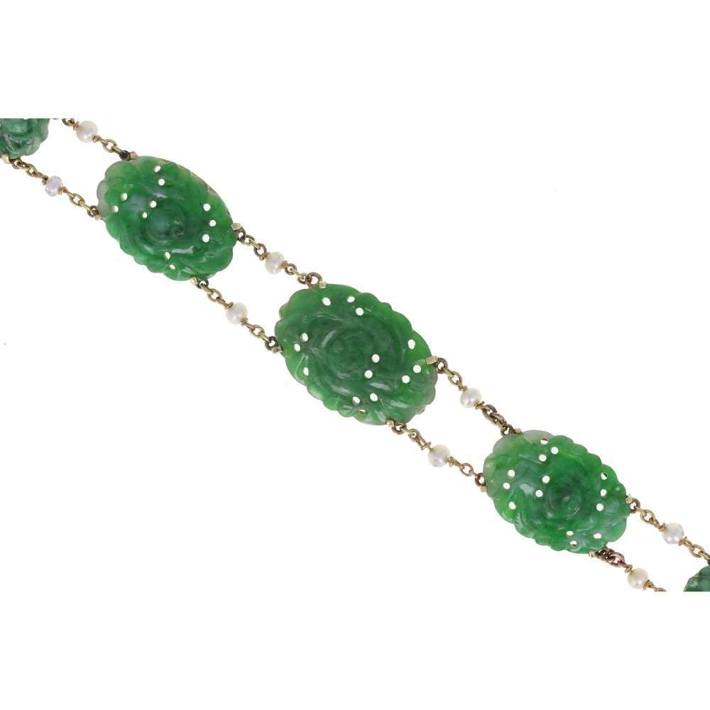 Green Jade and Seed Pearl Bracelet