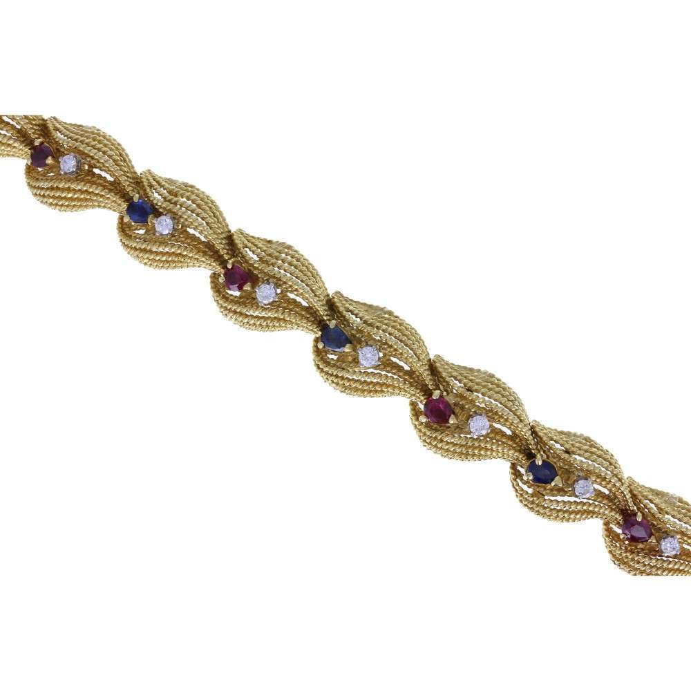 Rope Effect Bracelet set with Sapphires, Rubies and Diamonds