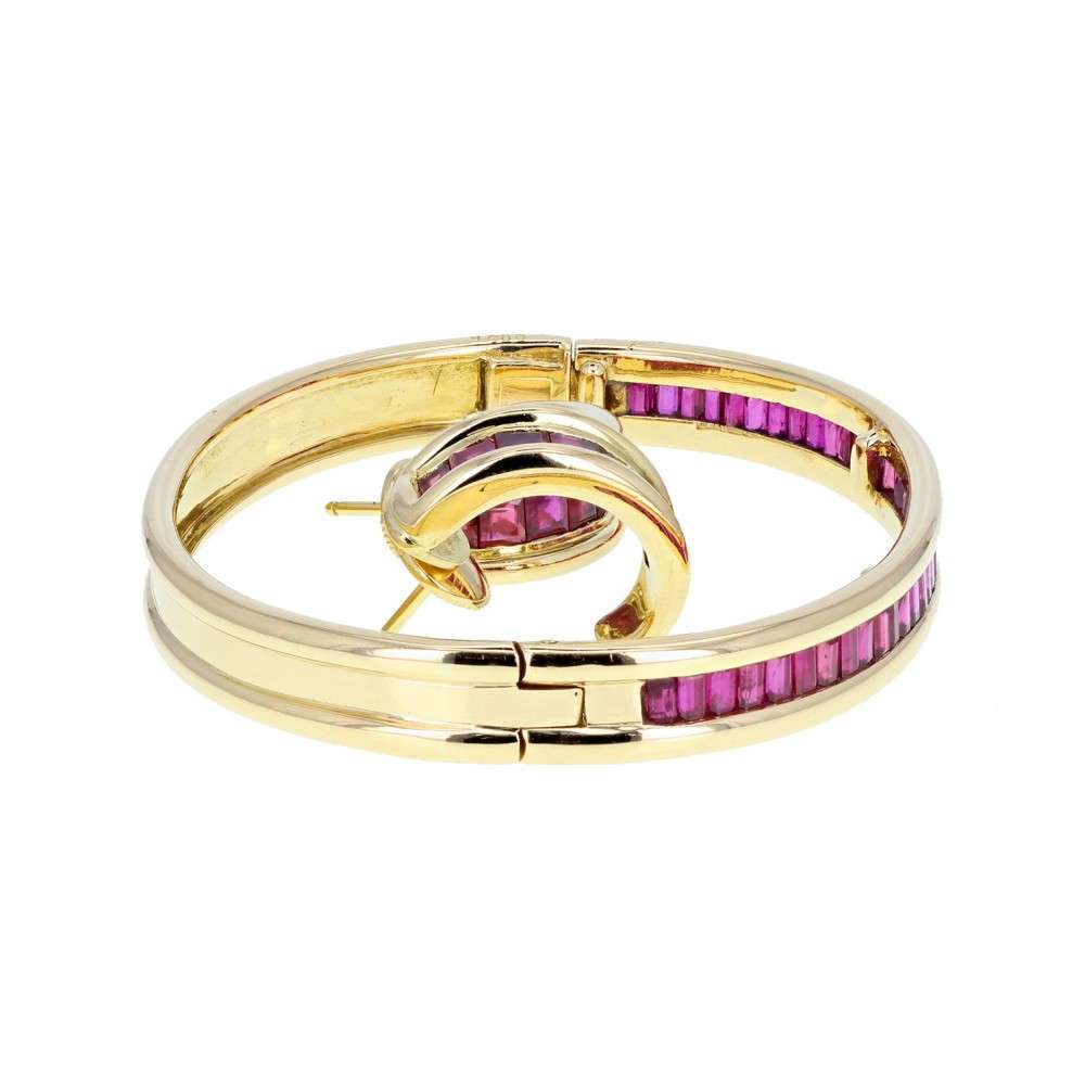 French Ruby Bangle and Earring Suite