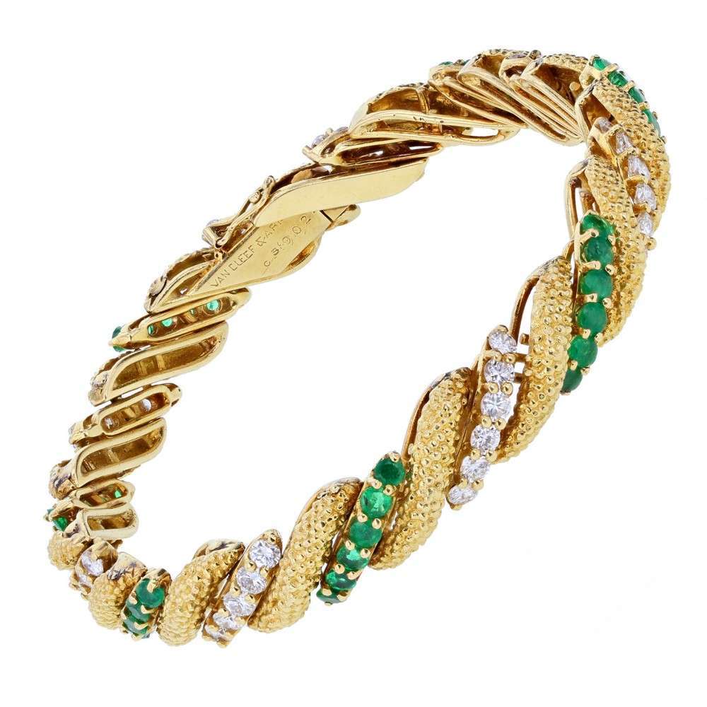Van Cleef & Arpels Vintage Emerald Diamond Gold Bracelet