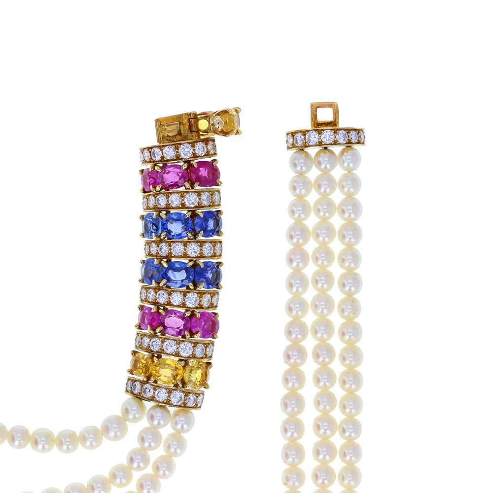 Van Cleef & Arpels Sapphire Ruby Pearl Necklace Bracelet and Earrings