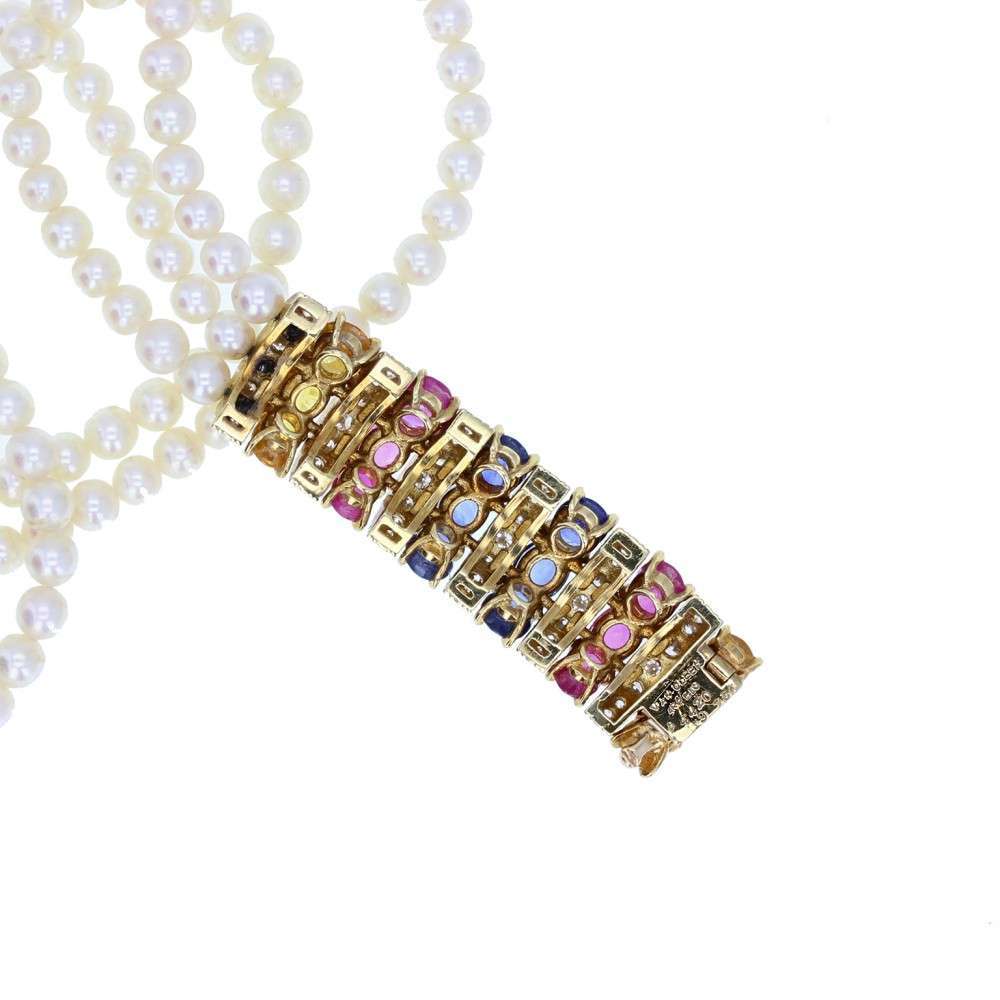 Van Cleef & Arpels Sapphire Ruby Pearl Necklace Bracelet and Earrings