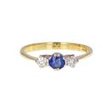 Antique Sapphire Diamond Three Stone Gold Ring