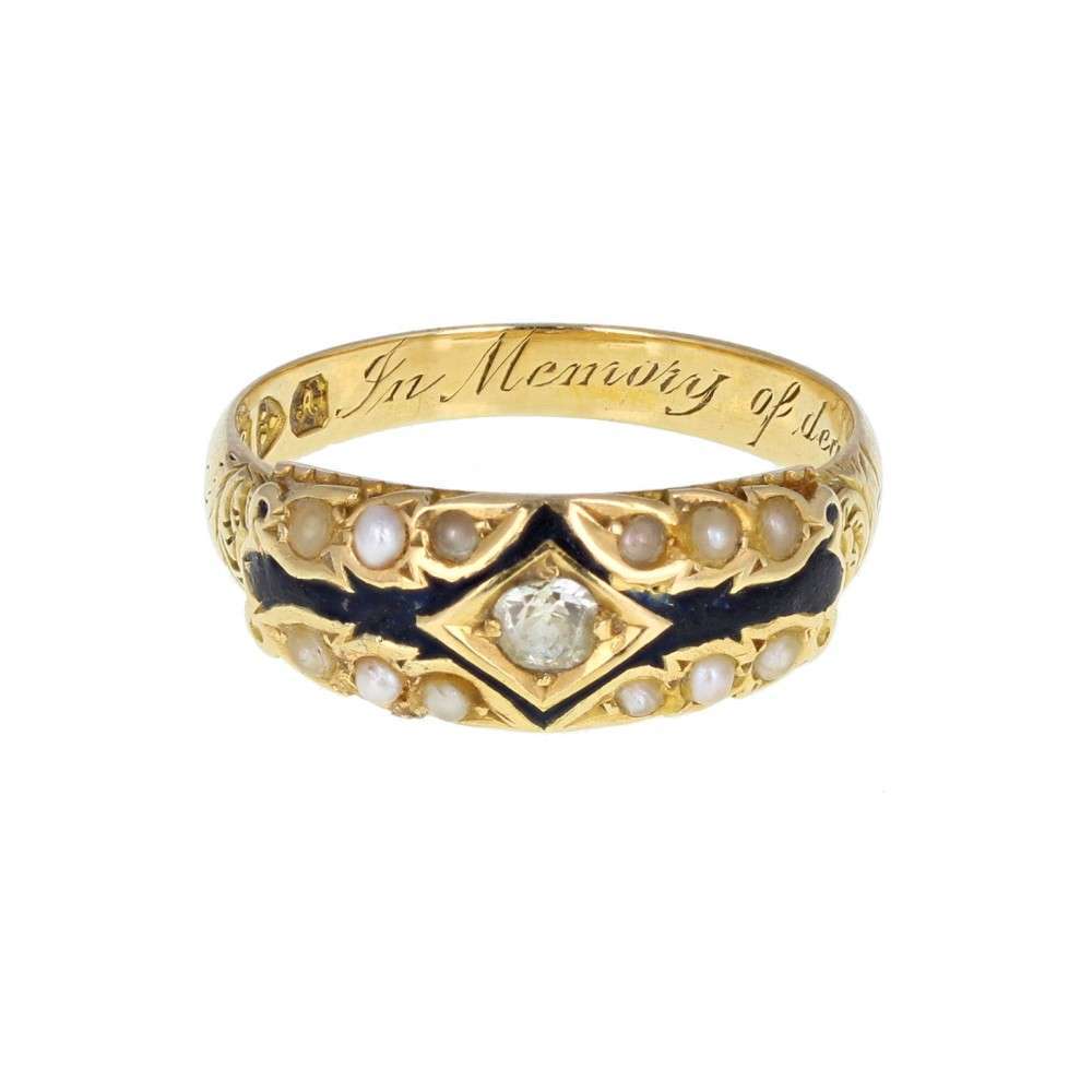 Antique Diamond and Enamel Mourning Ring