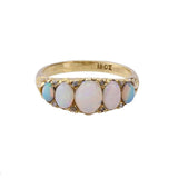 Antique Victorian Gallery Set Opal Diamond Ring