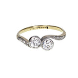 Antique Old Cut Diamond Two Stone Ring in 18ct Gold and Platinum