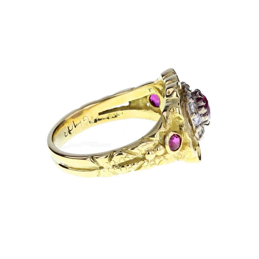 Vintage Fancy Ruby and Diamond Cluster Ring