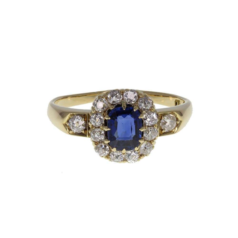 Antique Oval Sapphire and Diamond Cluster Ring