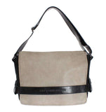 C’N’C COSTUME NATIONAL Black Beige Leather Messenger Shoulder Bag