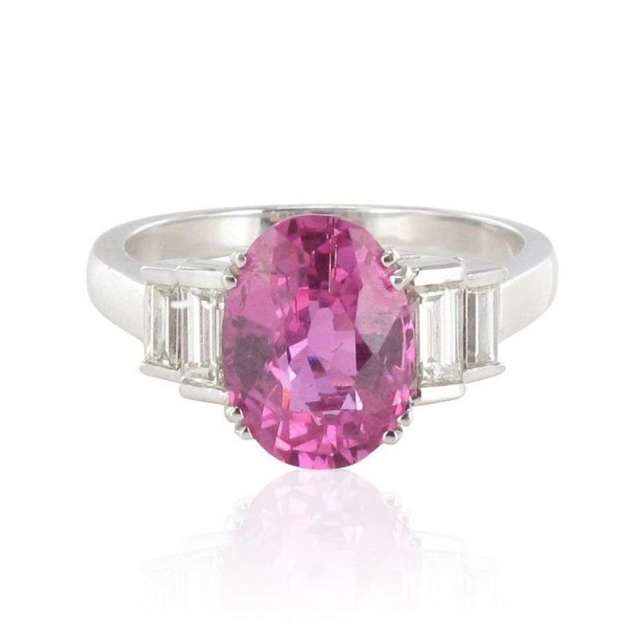 Pink Sapphire Ring and Baguette Diamonds