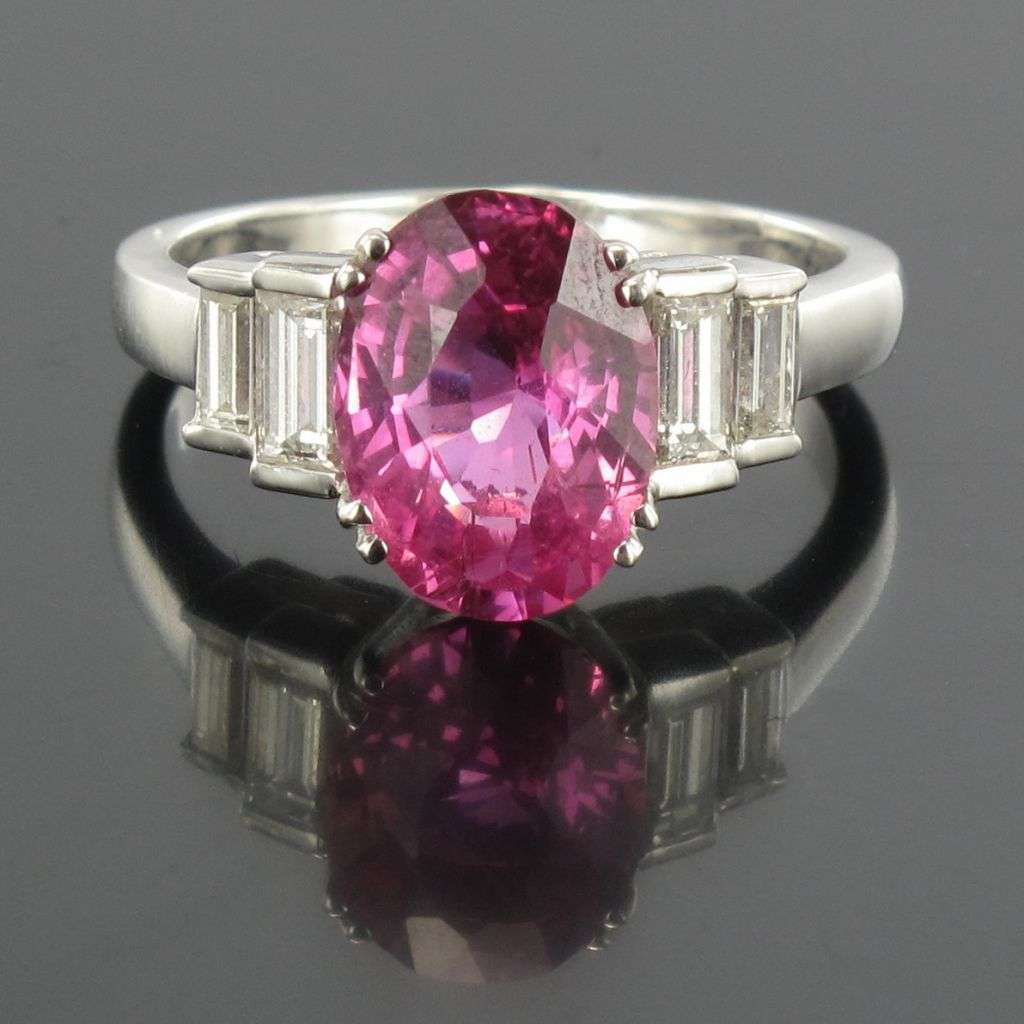 Pink Sapphire Ring and Baguette Diamonds