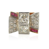 Diamond and ruby tank ring