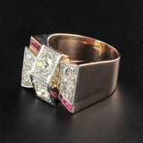 Diamond and ruby tank ring