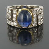 Cabochon sapphire ring and diamonds Art Deco spirit
