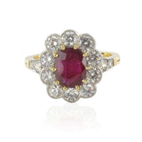 Ruby daisy ring with oval diamonds