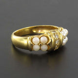 Yellow gold pearls and diamonds ring