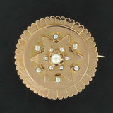 Old brooch in pink gold and fine pearls