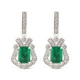 1.83ctw Emerald and 0.65ctw Diamond 18K White Gold Earrings