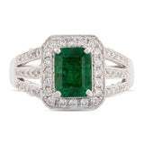 1.41ct Emerald and 0.73ctw Diamond 18K White Gold Ring