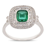0.85ct Emerald and 0.52ctw Diamond 18K White Gold Ring
