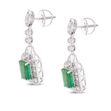 1.99ctw Emerald and 0.86ctw Diamond 18K White Gold Dangle Earrings