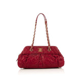 CHANEL  Red Iridescent Calfskin Chic Quilt Bowling Bag