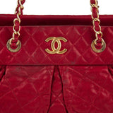 CHANEL  Red Iridescent Calfskin Chic Quilt Bowling Bag