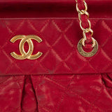 CHANEL  Red Iridescent Calfskin Chic Quilt Bowling Bag