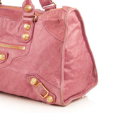 BALENCIAGA  Pink Leather Gold Stud Work Bag