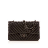CHANEL  Black Lambskin Chevron Medium Flap Bag