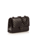CHANEL  Black Lambskin Chevron Medium Flap Bag